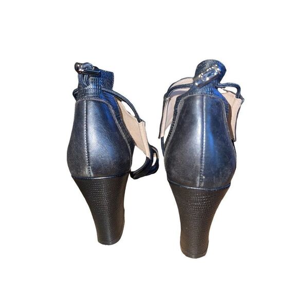 All Black Leather Strappy Heels Sandals - Picture 5 of 16